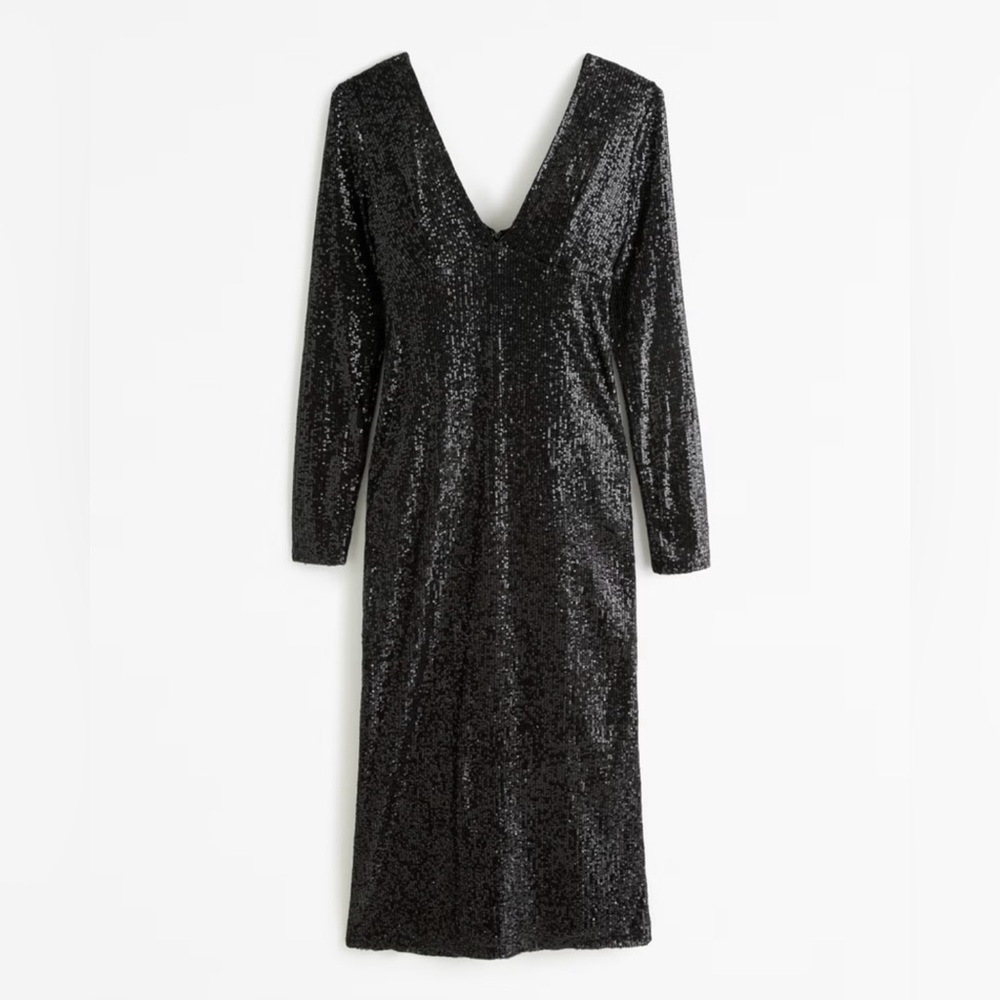 Abercrombie & Fitch - Long-Sleeve Sequin Plunge Midi Dress